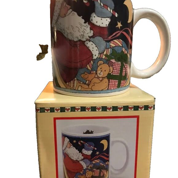 Susan Winget Christmas Mug 1993 Santa w /American Flag 12 oz Cup 5455 NIB VTG - Picture 1 of 8